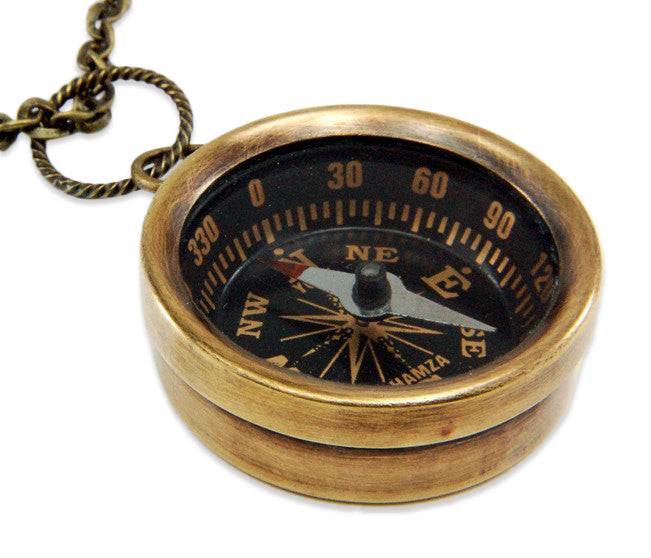 MINIATURE BLACK COMPASS PENDANT NECKLACE - Inspiratek
